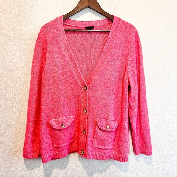 Talbots Plus 1X Pink Button Front Cardigan Sweater Pockets Cozy Preppy Office - Picture 1 of 9